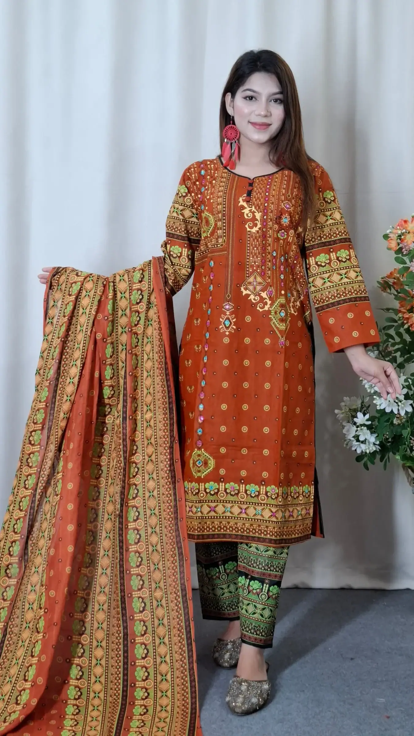 Aarong Cotton Three-Piece (BO-009) — Red