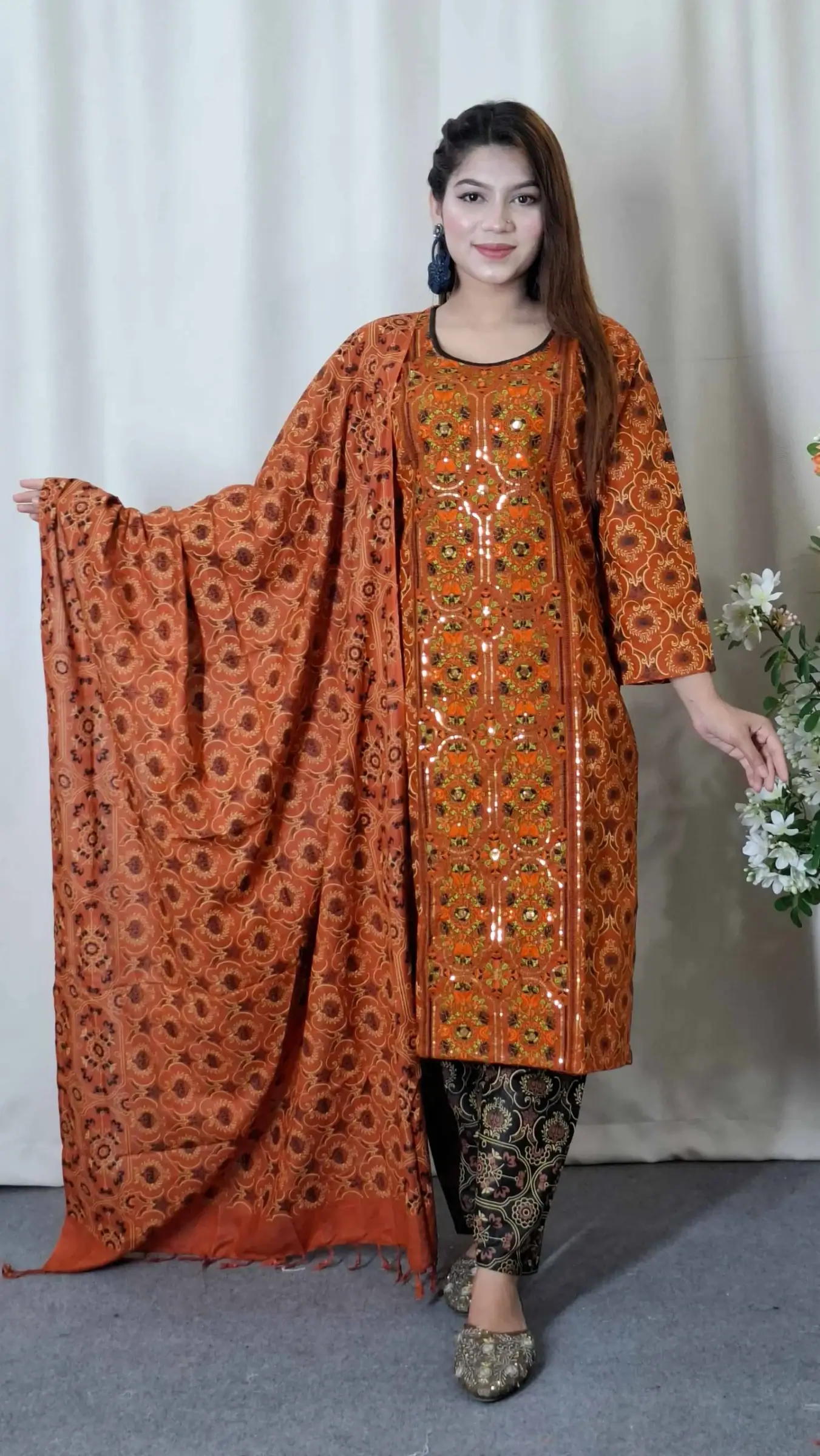 Aarong Cotton Three-Piece (BO-006) — Brown