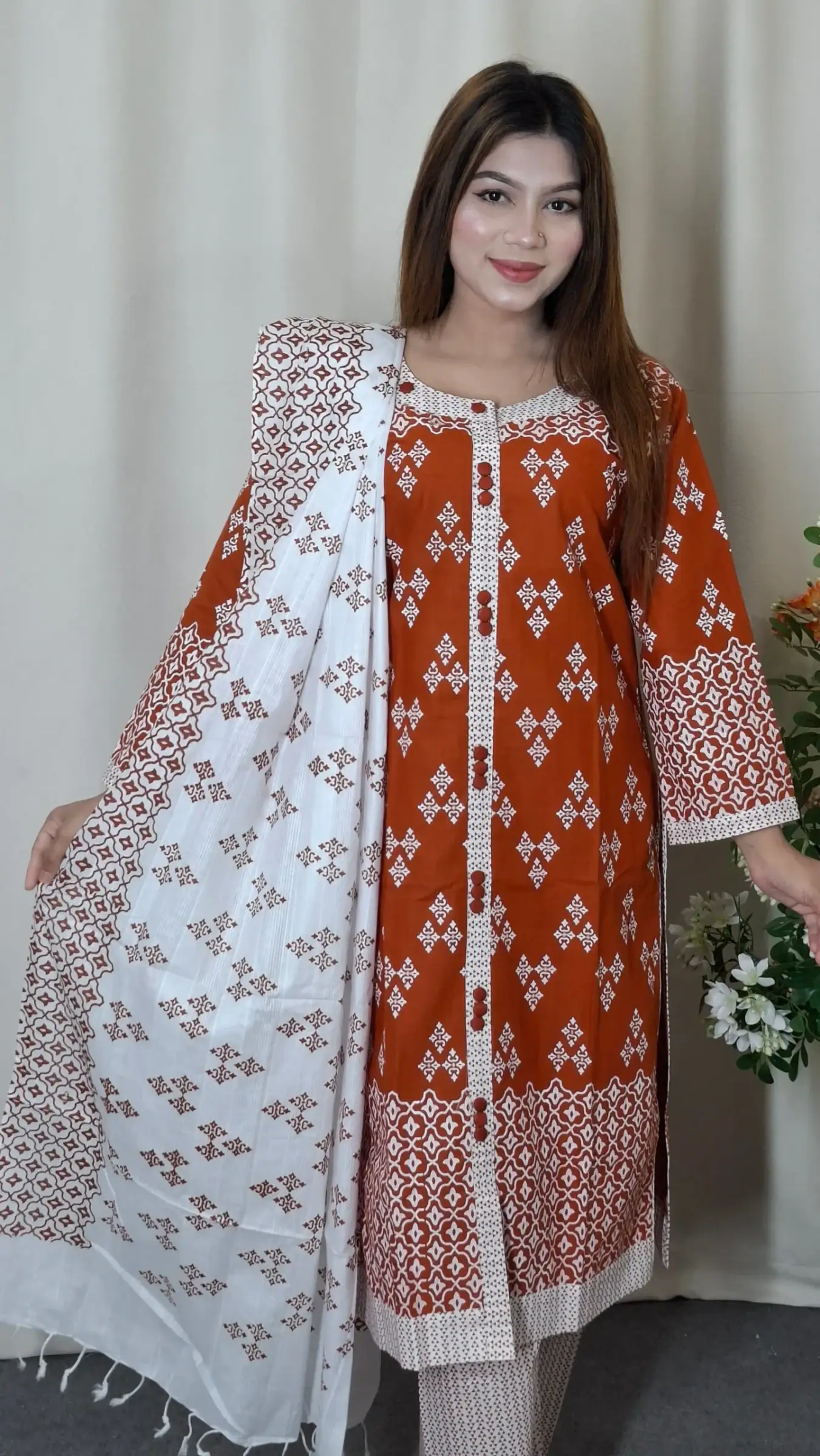 Aarong Cotton Three-Piece (BO-014) — Maroon