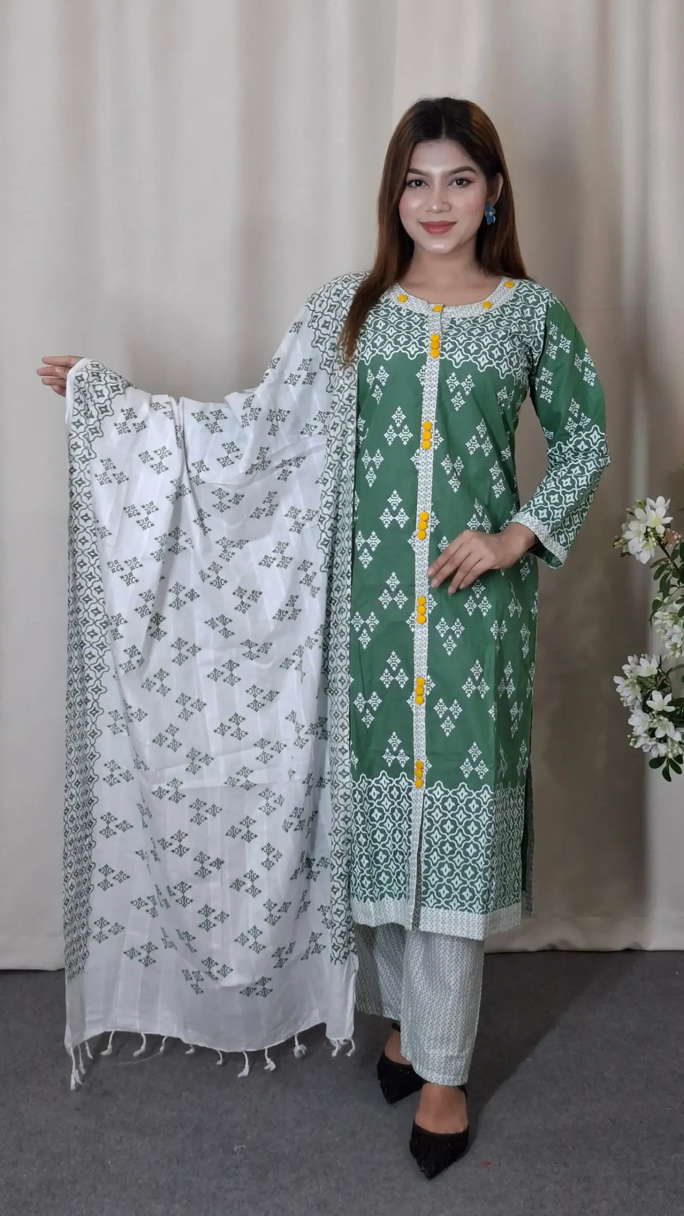 Aarong Cotton Three-Piece (BO-015) — Lavender