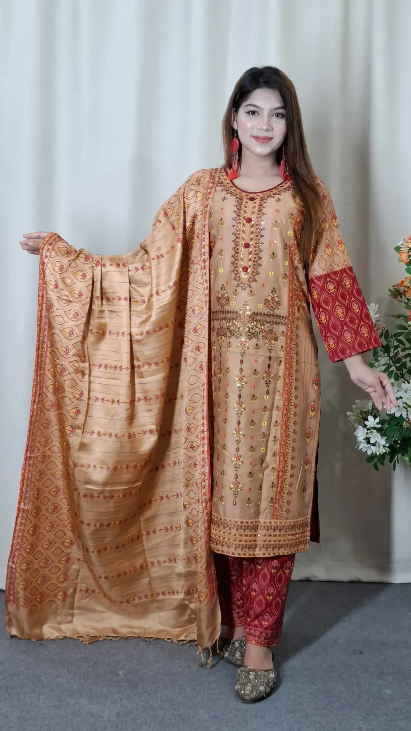 Aarong Cotton Three-Piece (BO-011) — Brown