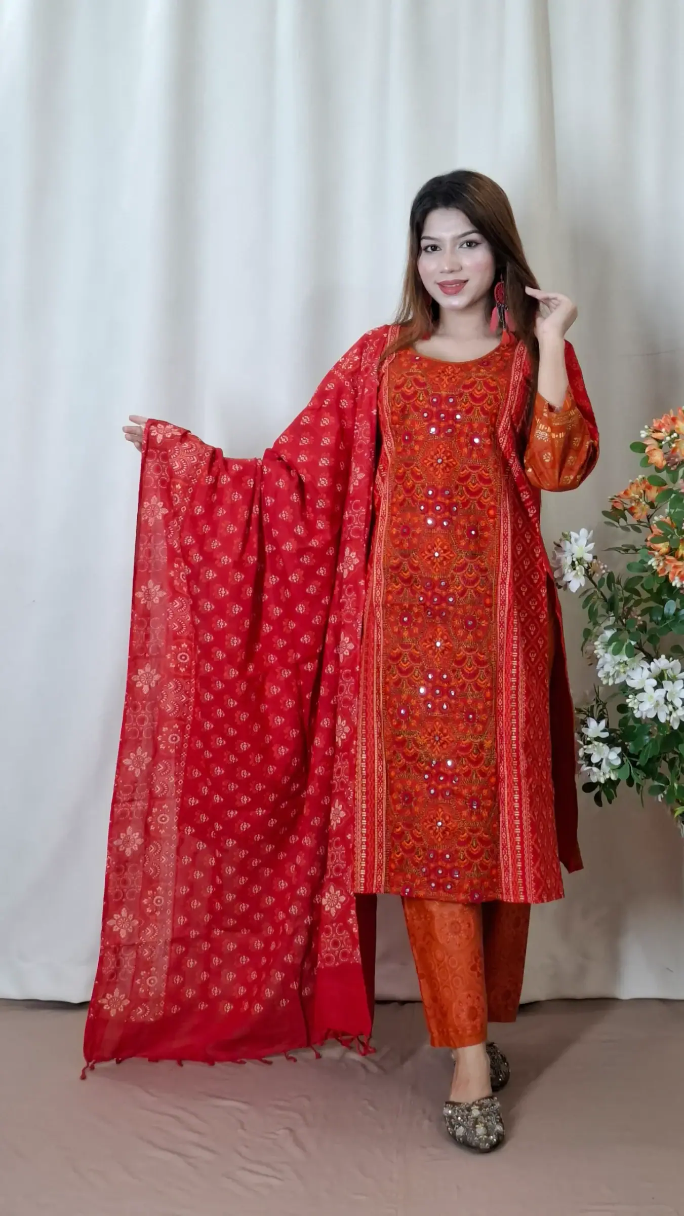 Aarong Cotton Three-Piece (BO-017) — Red