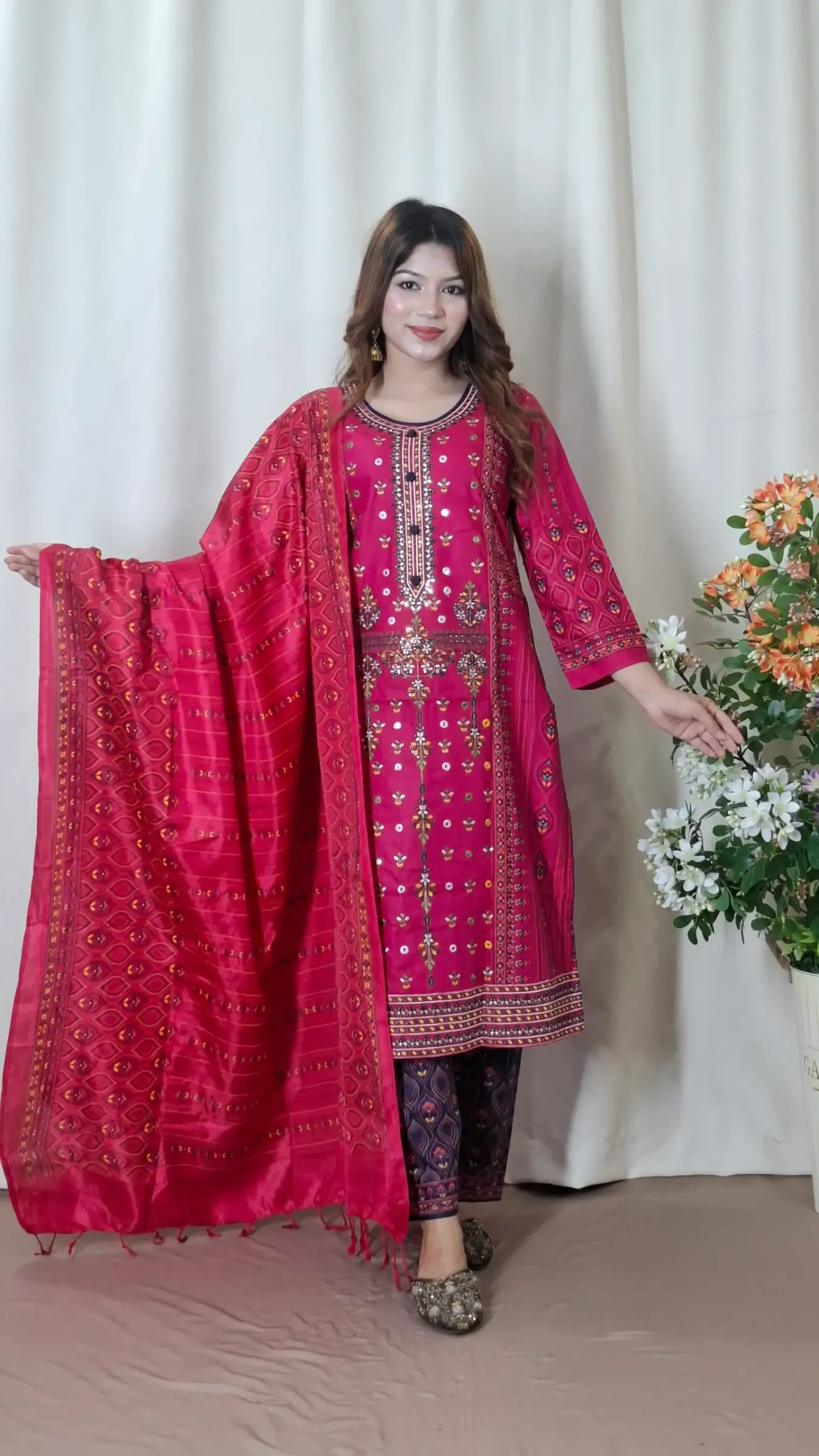 Aarong Cotton Three-Piece (BO-019) — Magenta