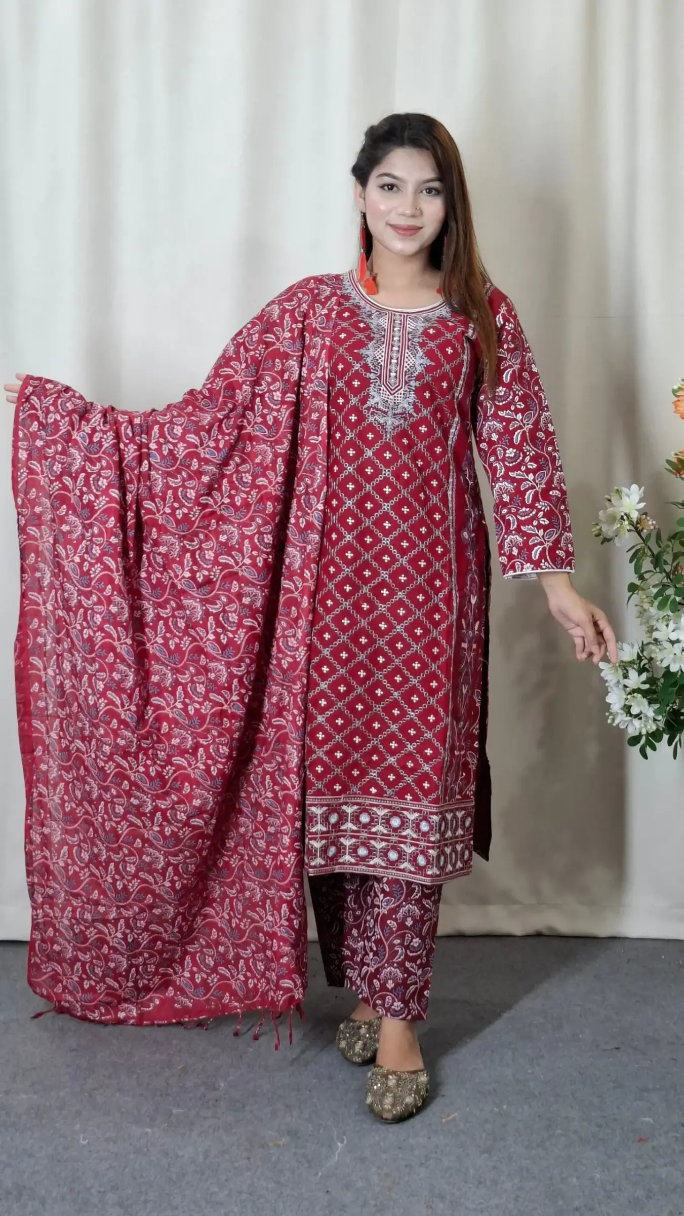 Aarong Cotton Three-Piece (BO-005) — Brown