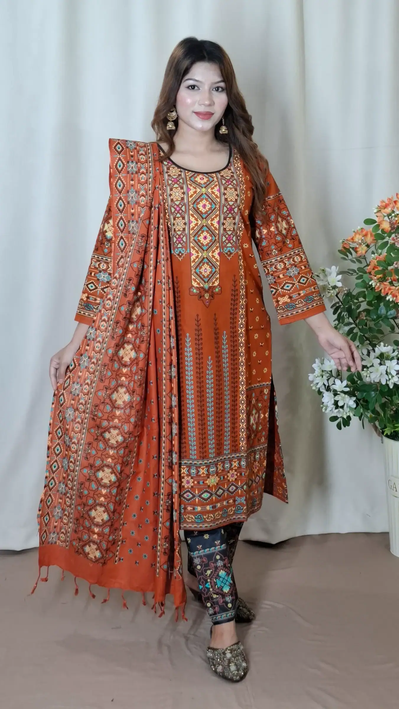 Aarong Cotton Three-Piece (BO-025) — Brown