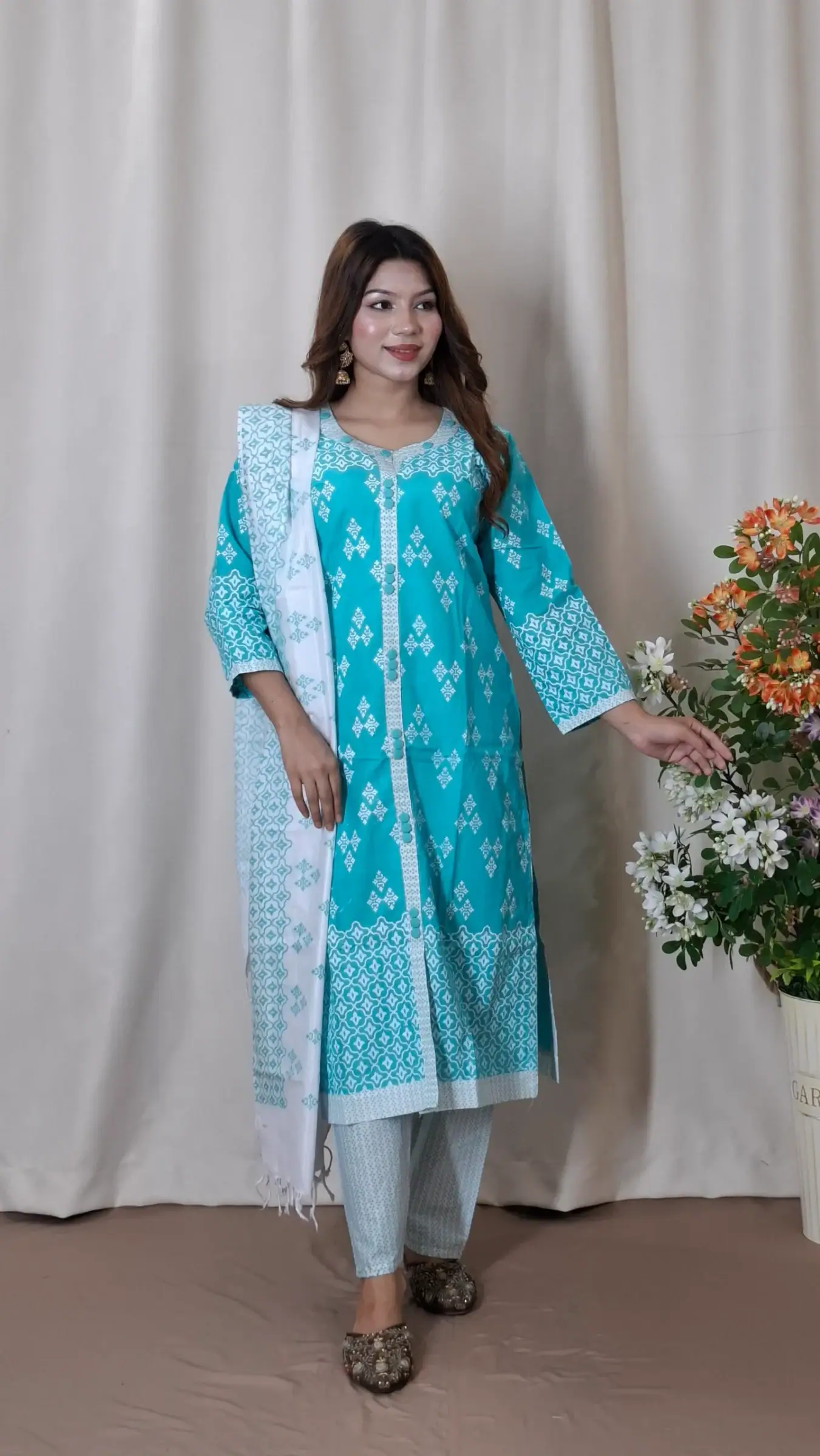 Aarong Cotton Three-Piece (BO-022) — Teal