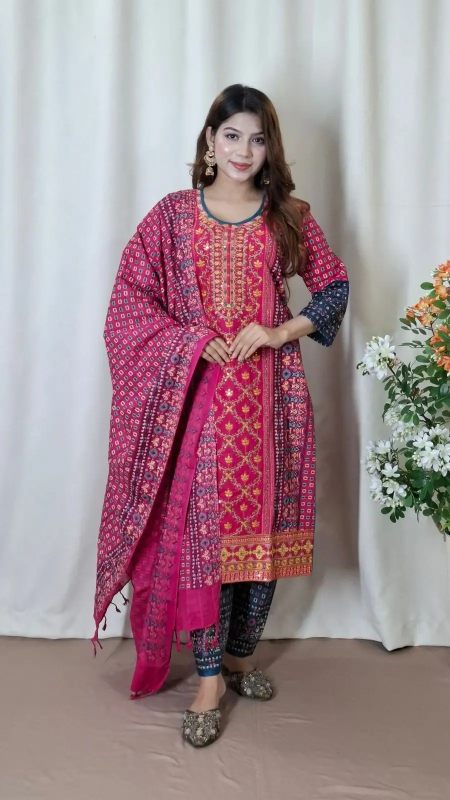 Aarong Cotton Three-Piece (BO-027) — Magenta
