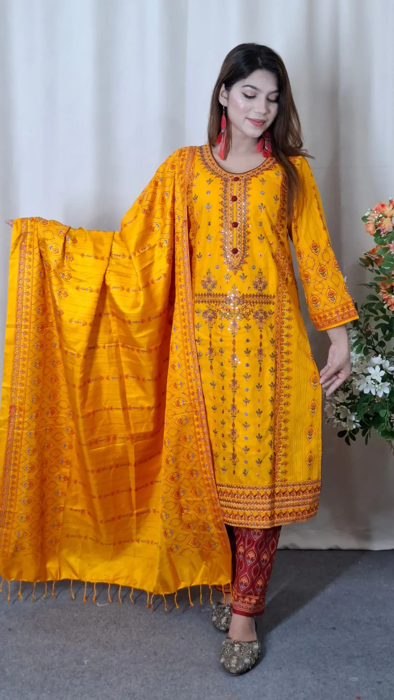 Aarong Cotton Three-Piece (BO-010) — Orange