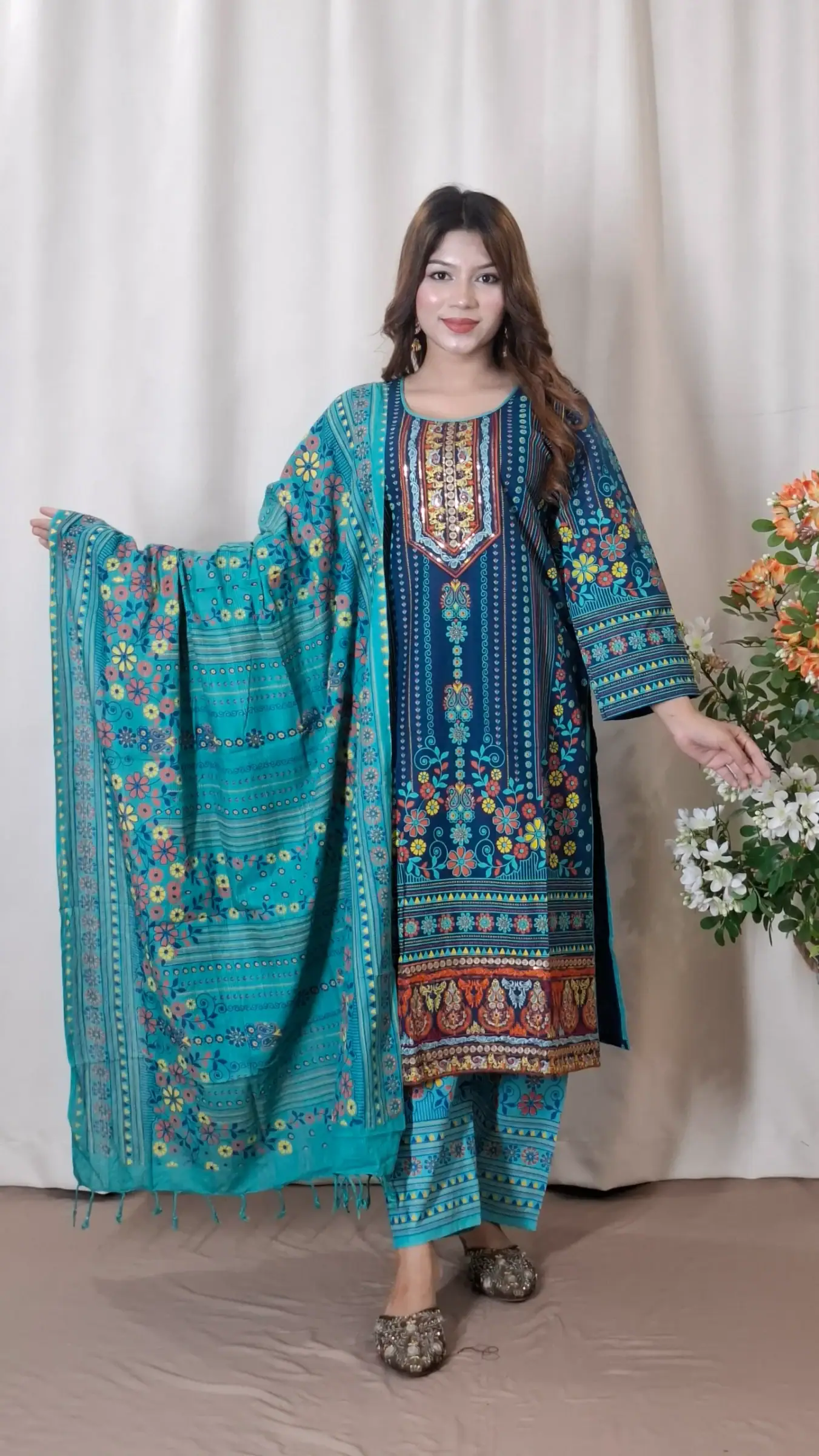 Aarong Cotton Three-Piece (BO-021) — Teal